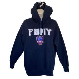 FDNY Fire Department of New York Hoodie Sweatshirt Blue Womens Sz S Y2K 2008